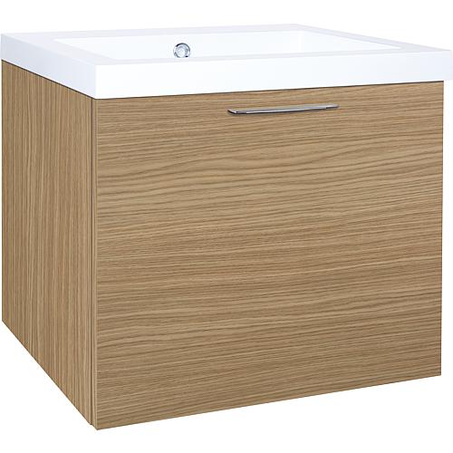 Base cabinet + cast mineral washbasin EKRY, natural oak, 1 drawer, 610x550x510 mm