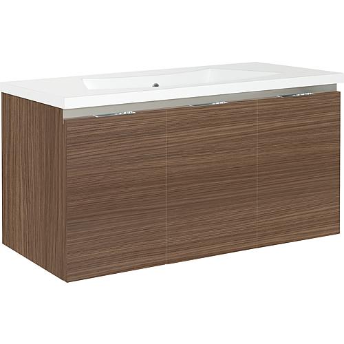 Base cabinet + cast mineral washbasin ENOVI, khaki oak, 3 doors, 1060x535x510 mm