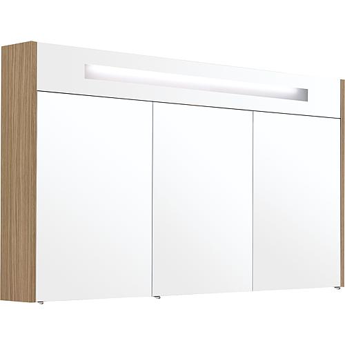Mirror cabinet w. illum. trim, natural oak, 3 doors, 1200x750x188 mm