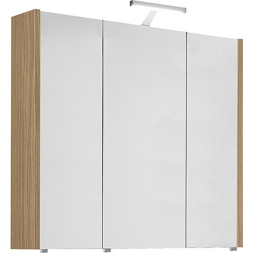 Mirrored cabinet with lighting, natural oak, 3 doors, 850x750x188 mm