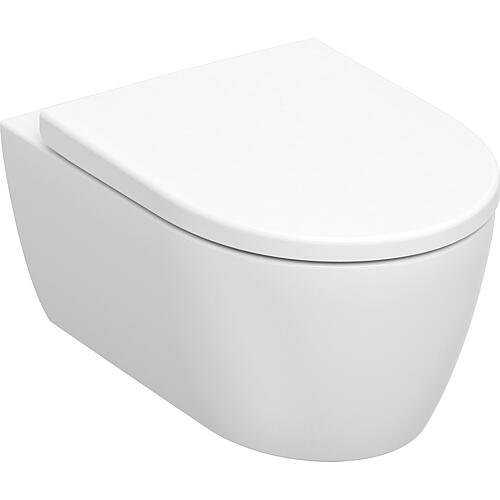 Wall-mounted flushdown toilet combi pack, Geberit iCon, white, rimless, soft close toilet seat, QuickRelease