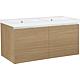 Base cabinet + cast mineral washbasin EPIC, natural oak, 2 drawers, 1210x580x510 mm