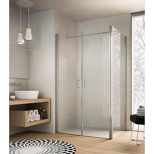Eloa 2.0 corner shower cubicle, 2-piece swing door and 1 side panel with stabilising rod