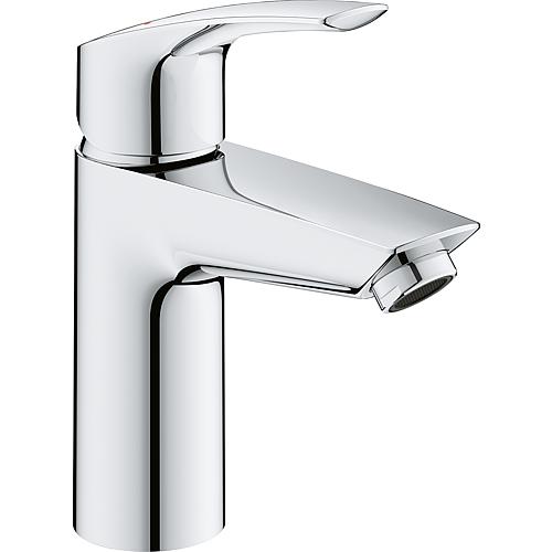 Waschtischmischer Grohe Eurosmart S-Size Ausladung 109 mm chrom mit Push-open Ablauf mit thermischem Verbrühschutz