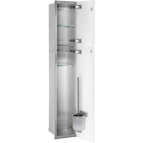 WC wall-mounted container Zero 2 white glass doors WxH: 185x981 mm Stop right inside brushed stainless steel