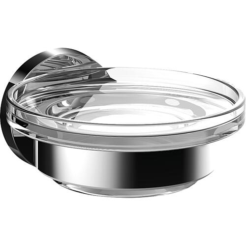 Emco round soap holder, glass part satin finish, chrome