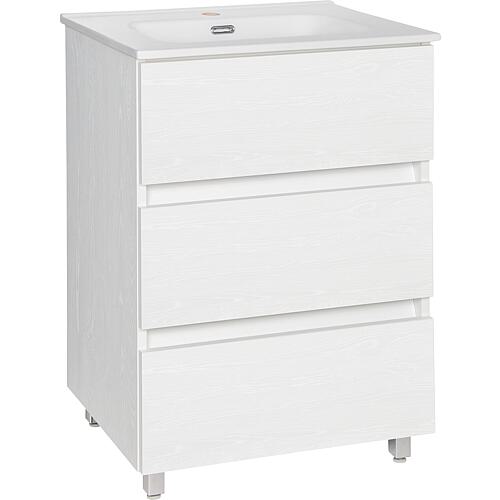 Base cabinet + washbasin KORA XL, ceramic, white ash, 3 drawers, 605x845x470 mm