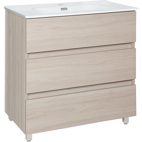 Base cabinet + washbasin KORA XL, ceramic, Rousseau elm, 3 drawers, 805x845x470 mm
