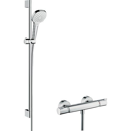 Shower thermostat set Hansgrohe Croma Select E Vario shower rail 900 mm, hand-held shower Ø 110 mm and shower hose, chrome