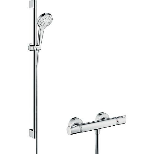 Shower thermostat set Hansgrohe Croma Select S Vario shower rail 900 mm, hand-held shower Ø 110 mm and shower hose, chrome