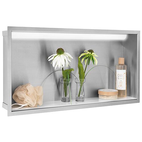 Niche mural avec éclairage LED lxhxp: 624x324x100 mm paroi arrière inox