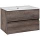 Base cabinet + washbasin Kora, ceramic, chateau oak, 2 drawers, 805x516x470 mm