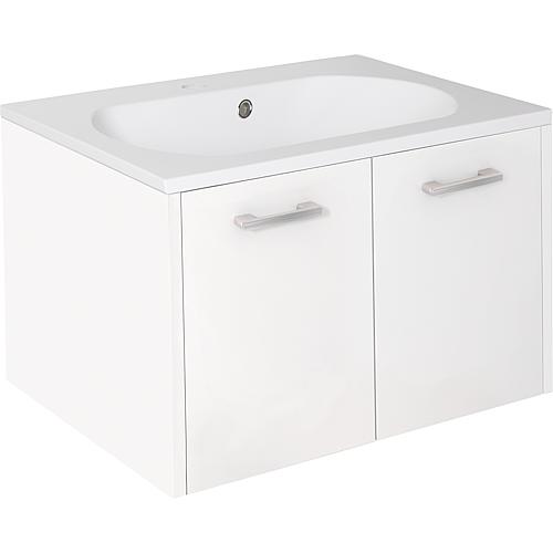 Base cabinet + washbasin ENI in cast mineral composite, 2 doors, high-gloss white, 600x459x500 mm