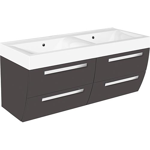 Base cabinet + cast mineral washbasin ENNA, matt anthracite, 4 drawers, 1200x544x500 mm