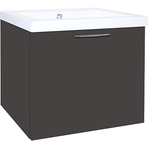 Base cabinet + cast mineral washbasin EKRY, high-gloss anthracite, 1 drawer, 610x550x510 mm