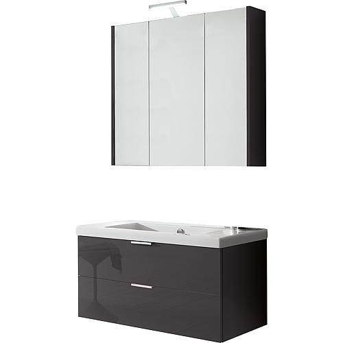 Bathroom furniture set EPIL, series MBF, high-gloss anthracite, 2 drawers, width 860 mm