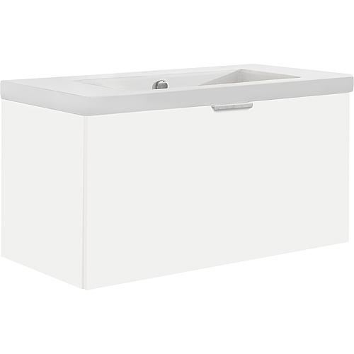 Washbasin base cabinet with washbasin made of ceramic, 860 mm width, 1 front drawer Standard 1