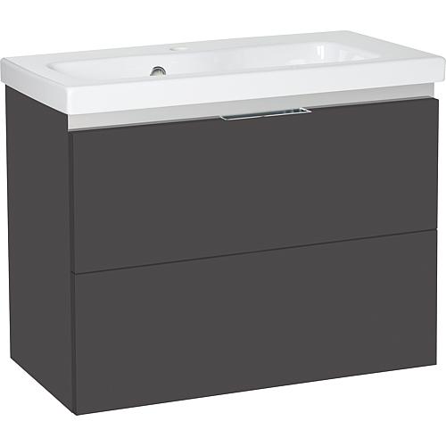 Base cabinet + ceramic washbasin EOLA, high-gloss anthracite, 2 drawers, 710x580x380 mm