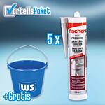 Value pack: Sanitary silicone transparent, 5 pieces of 310 ml + free WS construction bucket