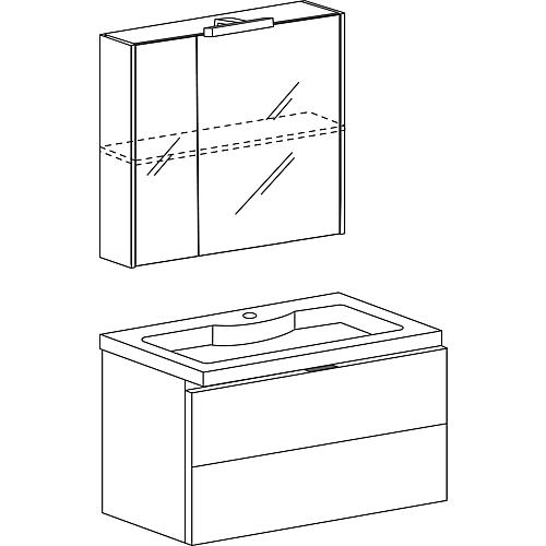 Bathroom furniture set EOLA, natural oak, width 700 mm, 2 drawers