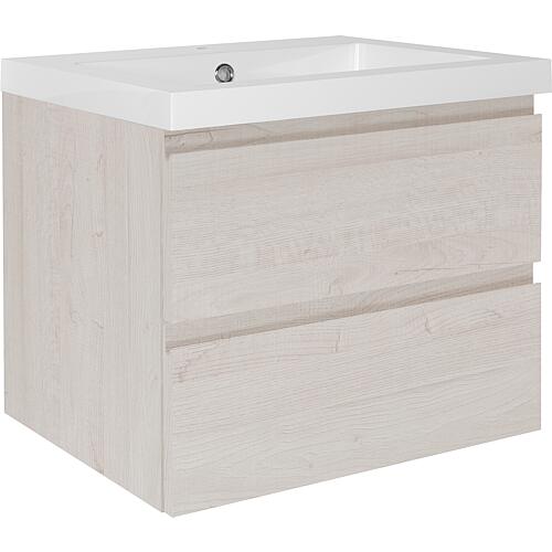 Base cabinet + washbasin ELAI in cast mineral composite, 2 drawers, light oak decor, 610x550x510 mm