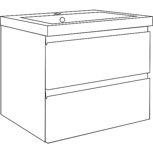 Base cabinet + cast mineral washbasin ELAI, Sherwood oak decor, 2 drawers, 610x550x510 mm