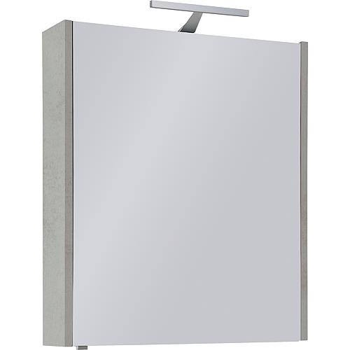 Mirrored cabinet with lighting, grey oak stone decor, 1 door, 600x750x188 mm
