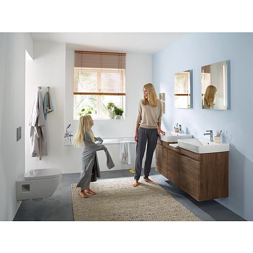 Base cabinet + washbasin Geberit Renova Plan in ceramic, 600x616x480 mm walnut hickory