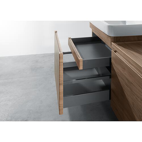 Base cabinet + washbasin Geberit Renova Plan in ceramic, 550x616x440 mm walnut hickory