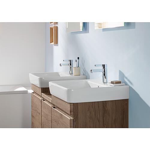 Base cabinet + washbasin Geberit Renova Plan in ceramic, 600x616x480 mm walnut hickory