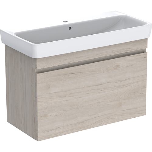 Base cabinet + washbasin Geberit Renova Plan in ceramic, 850x616x480 mm, light walnut hickory