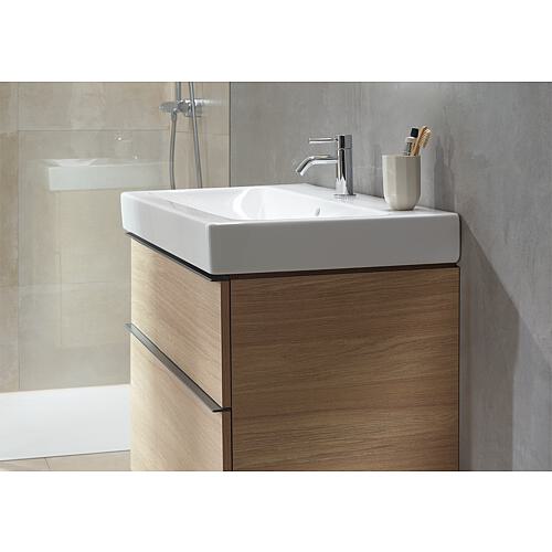 Base cabinet + washbasin Geberit iCon in ceramic, 750x705x485 mm, oak, handle lava