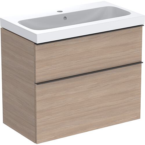 Base cabinet + washbasin Geberit iCon in ceramic, 750x705x485 mm, oak, handle lava