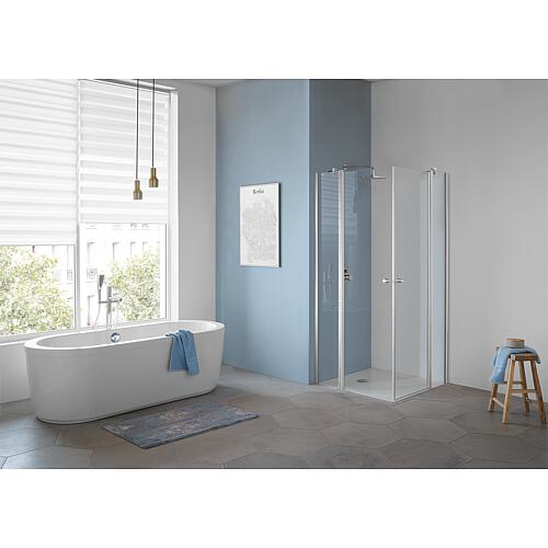 Corner shower enclosure TwiggyPlus
2 swing doors and 2 fixed glass parts with 2 stabilising rods Standard 1