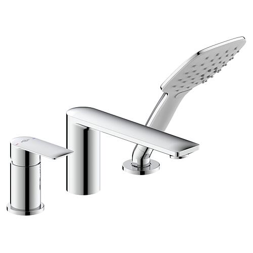 3-hole bath mixer Nomoro with hand shower, projection 200 mm chrome