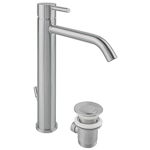 Inox Round washbasin mixer, high version, projection 180 mm, satin stainless steel Anwendung 1