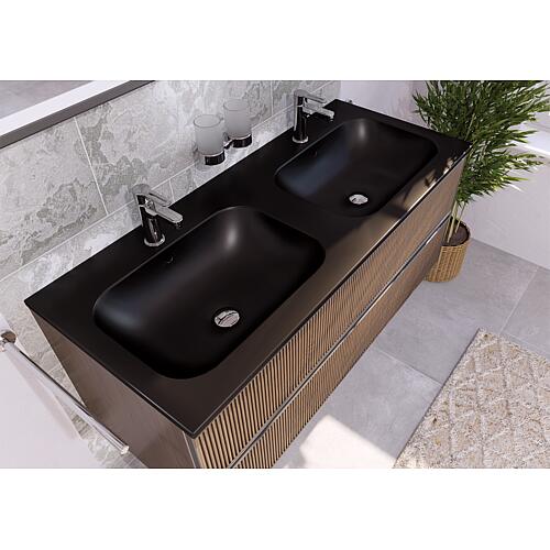 Bathroom furniture set Benaro walnut with matt black ceramic Washbasins Anwendung 2