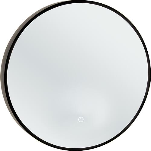 Miroir LED Aelva avec interrupteurs tactiles, avec cadre noir, Ø 500 mm