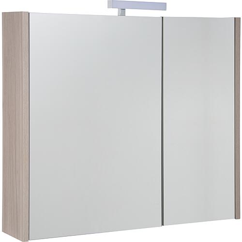 Armoire à glace Akira avec éclairage LED, 2 portes, orme Rousseau, 800x700x155mm