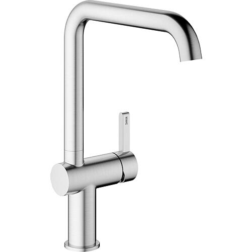 Sink mixer KWC Bevo E Swivel spout Projection 220 mm Side actuation Brushed stainless steel