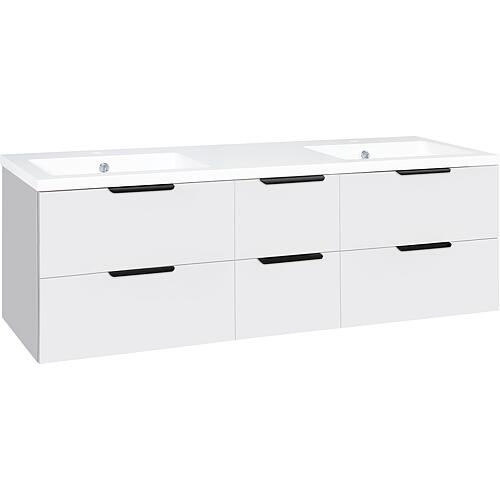 Meuble sous-vasque + lavabo en fonte minérale LOSSA 6 tiroirs blanc brillant Largeur 1550 mm