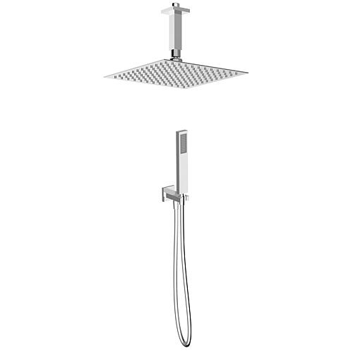 Xerias shower set with overhead and handheld showers with square ceiling connection pipe