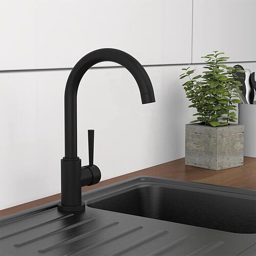 Sink mixer Malleo swivel spout, projection 185 mm black matt