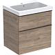 Base cabinet + washbasin Geberit iCon in ceramic, 600x705x485 mm, walnut hickory, handle lava