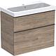 Base cabinet + washbasin Geberit iCon in ceramic, 750x705x485 mm, walnut hickory, handle lava