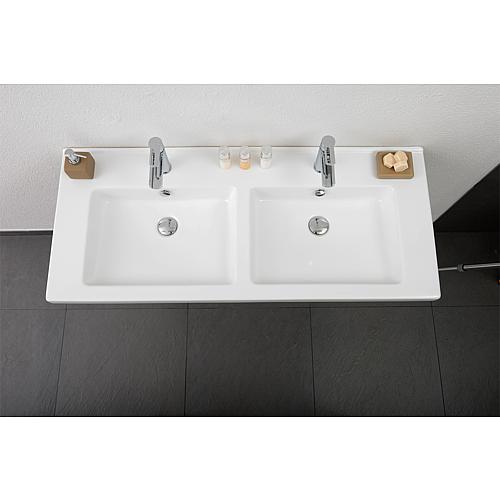 Double vasque TRENDY lxHxP: 1210x155x510 mm avec 2 trous pour robinetterie céramique blanc