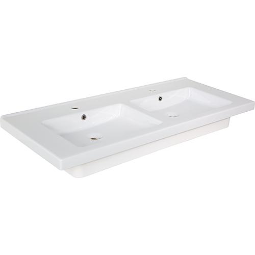 Double vasque TRENDY lxHxP: 1210x155x510 mm avec 2 trous pour robinetterie céramique blanc