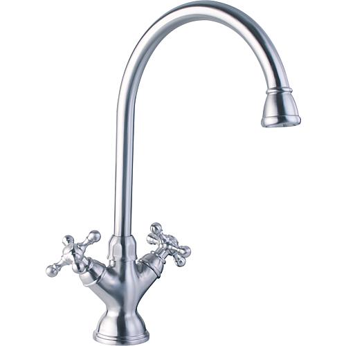 2-handle sink mixer inox Country, swivel spout, projection 200 mm, matt stainless steel