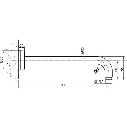 tube raccord mural pour tete de douche L=300mm inox poli