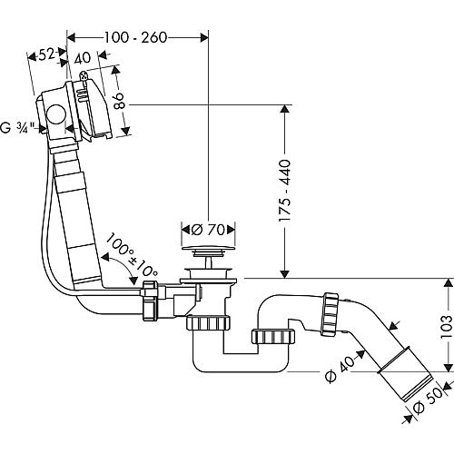 Exafill bath inlet with waste and overflow set Standard 2